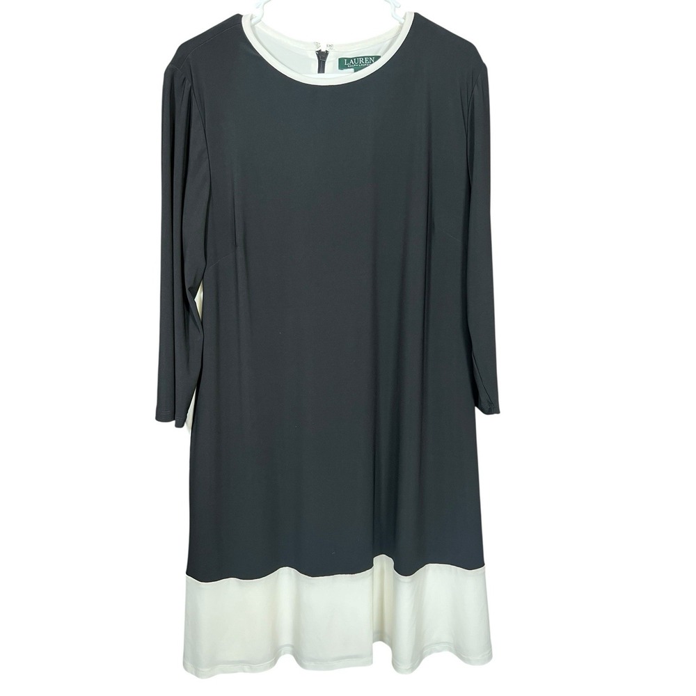 Lauren Ralph Lauren Shift Dress Womens 16 Black White Colorblock Career Mod